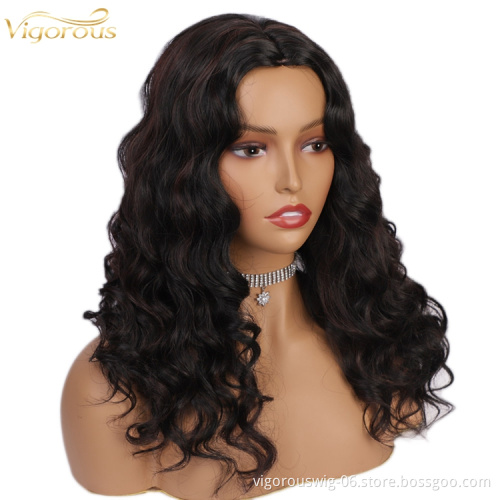 Vigorous Middle Part Long Body Wave Synthetic No Lace Front Wig Heat Resistant Long Wavy Hair Wigs for Black Women